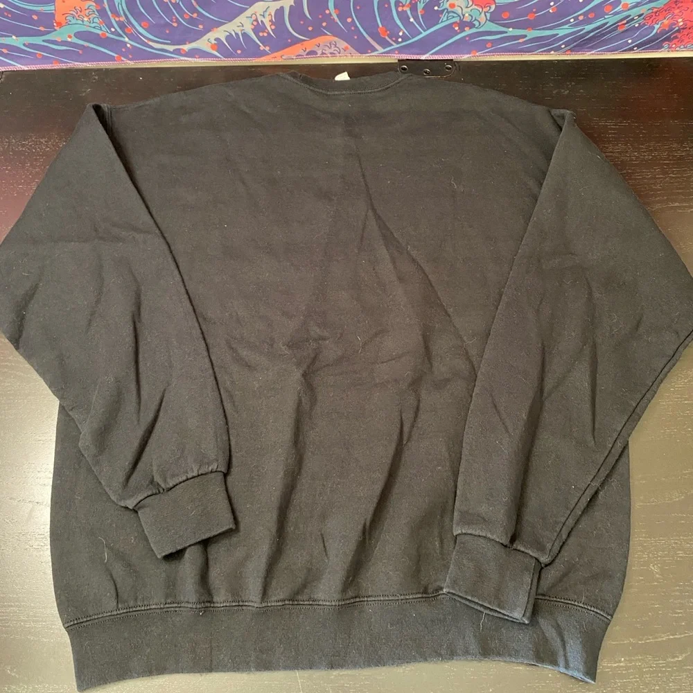 Jerzees Black Crewneck Sweatshirt with Caffeine & Chaos Graphic - Picture 6 of 6